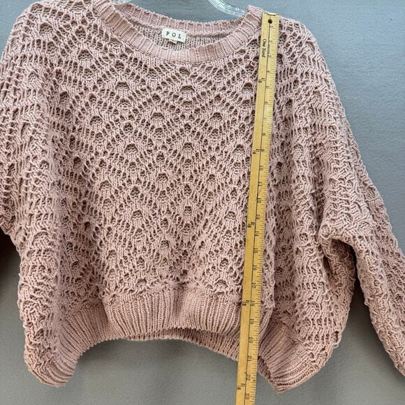 Pol Anthropologie Sweater Women's L Rose Pink Loose Weave Oversized Crop Preppy - Picture 9 of 11